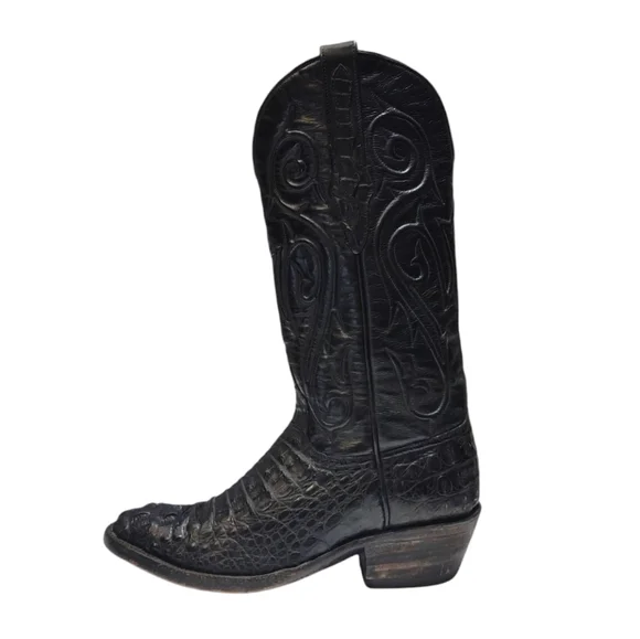 Black Jack Black Caimen Belly Leather Classic Western Cowboy Boots Mens Size 6 - Picture 1 of 15